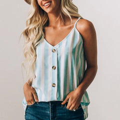 Casual Adjustable Spaghetti Striped Button Down Tank Top Swing Vest