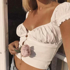 Elastic Arms On or Off Shoulders Cupped Bustier Button Through Top