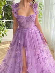 Aesthetic 3D Crochet Butterly Embroidered Tulle Prom Dress