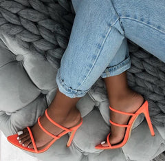 Orange Pointed Toe Strappy Sandals