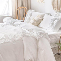 White Elegant Ruffle Duvet Cover Set
