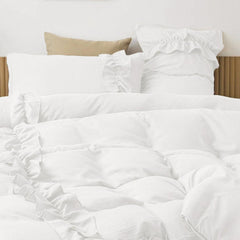 White Elegant Ruffle Duvet Cover Set