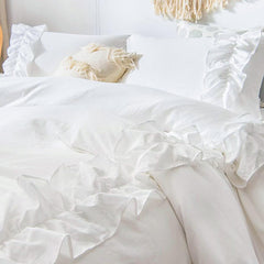White Elegant Ruffle Duvet Cover Set