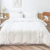 White Elegant Ruffle Duvet Cover Set