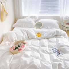 White Fringe Ruffle Duvet Cover Set