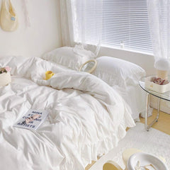 White Fringe Ruffle Duvet Cover Set