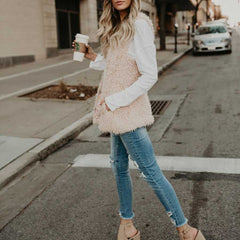 Fluffy Knitted Faux Wool Fur Sherpa Vest Womens