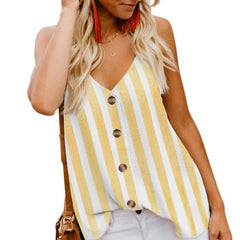Casual Adjustable Spaghetti Striped Button Down Tank Top Swing Vest