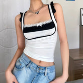 Y2K Lace Patchwork Crop Top