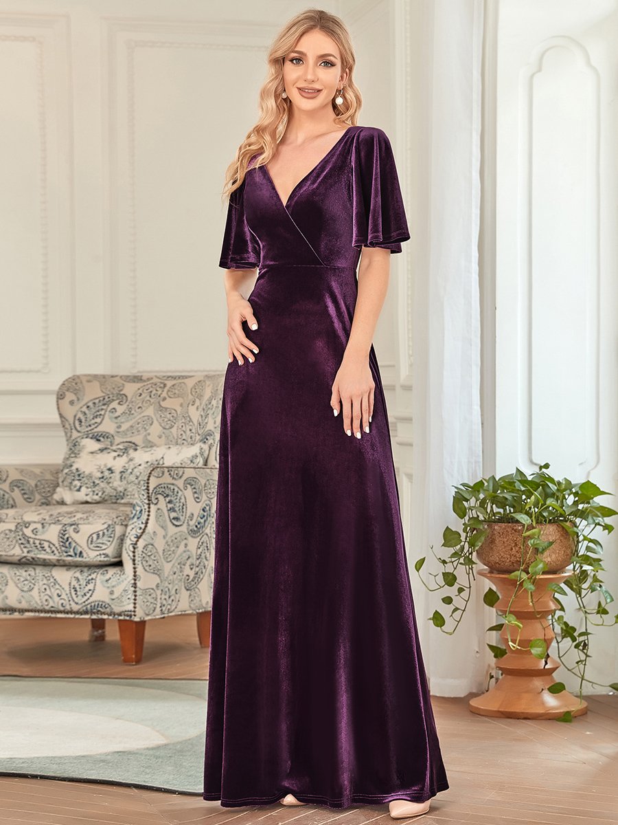 Trend4us Velvet V-Neck Evening Dress