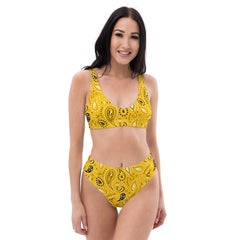 Yellow Paisley Recycled high-waisted bikini
