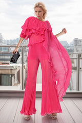 Ruffled Asymmetrical Hem Top & Pants Set