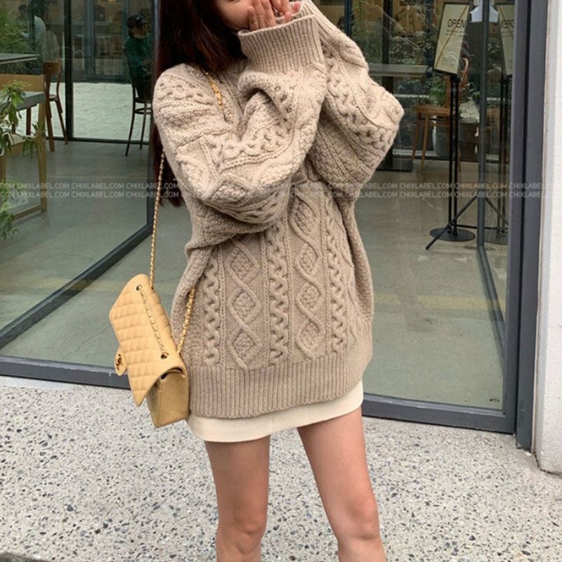 Chunky Cable Knit V Neck Button Up Sweater Jumper