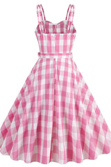 Barbie Movie Margot Pink Plaid Check Dress