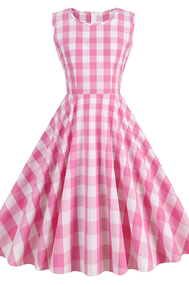 Barbie Movie Margot Pink Plaid Check Dress