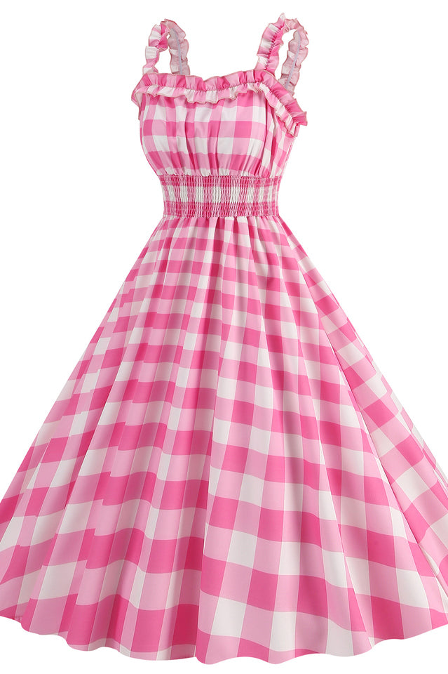 Barbie Movie Margot Pink Plaid Check Dress