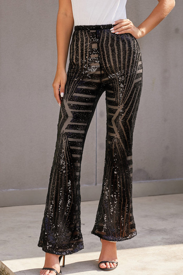 Sequin High Rise Flare Pants