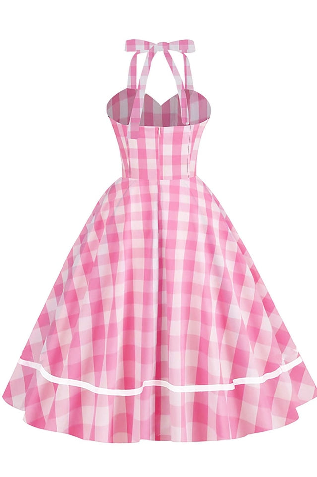 Barbie Movie Margot Pink Plaid Check Dress