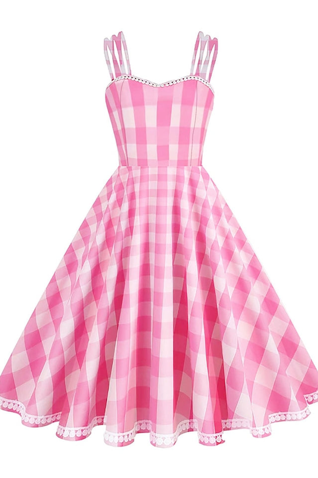 Barbie Movie Margot Pink Plaid Check Dress