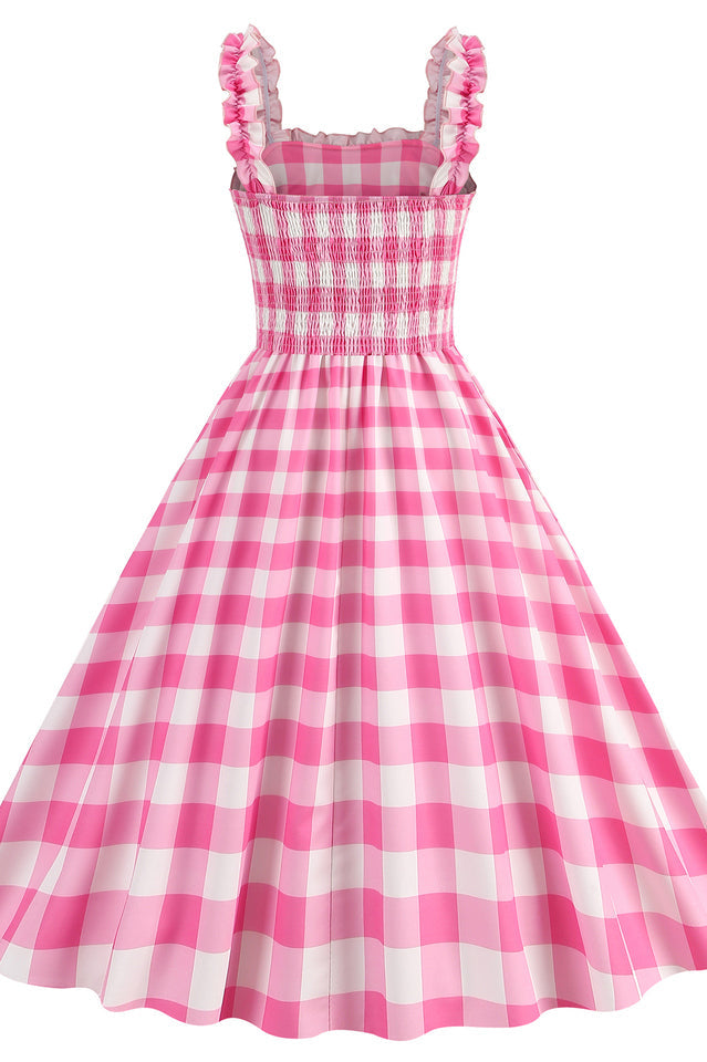 Barbie Movie Margot Pink Plaid Check Dress