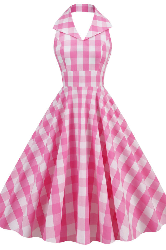 Barbie Movie Margot Pink Plaid Check Dress