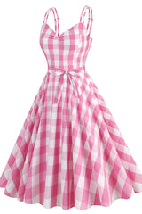 Barbie Movie Margot Pink Plaid Check Dress