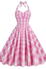 Barbie Movie Margot Pink Plaid Check Dress