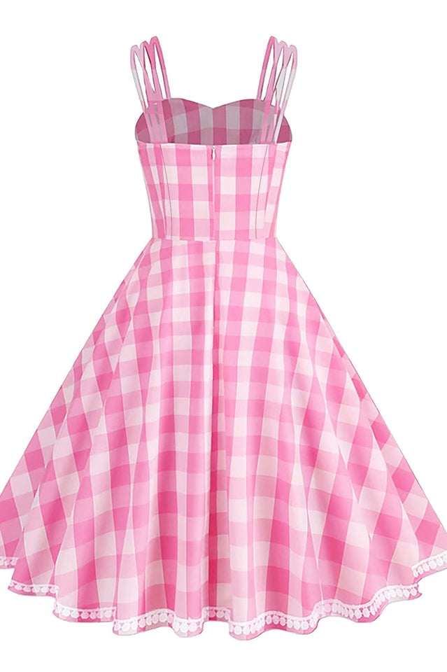 Barbie Movie Margot Pink Plaid Check Dress