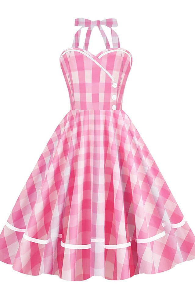 Barbie Movie Margot Pink Plaid Check Dress