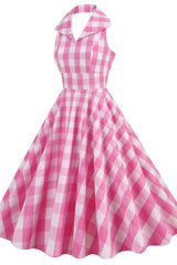 Barbie Movie Margot Pink Plaid Check Dress
