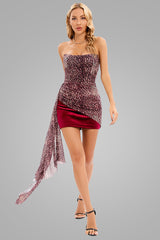 Draped Leopard Mesh Velvet Mini Dress