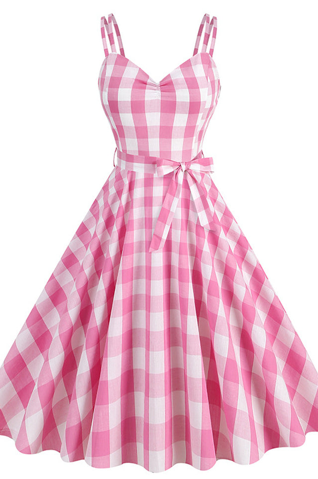 Barbie Movie Margot Pink Plaid Check Dress