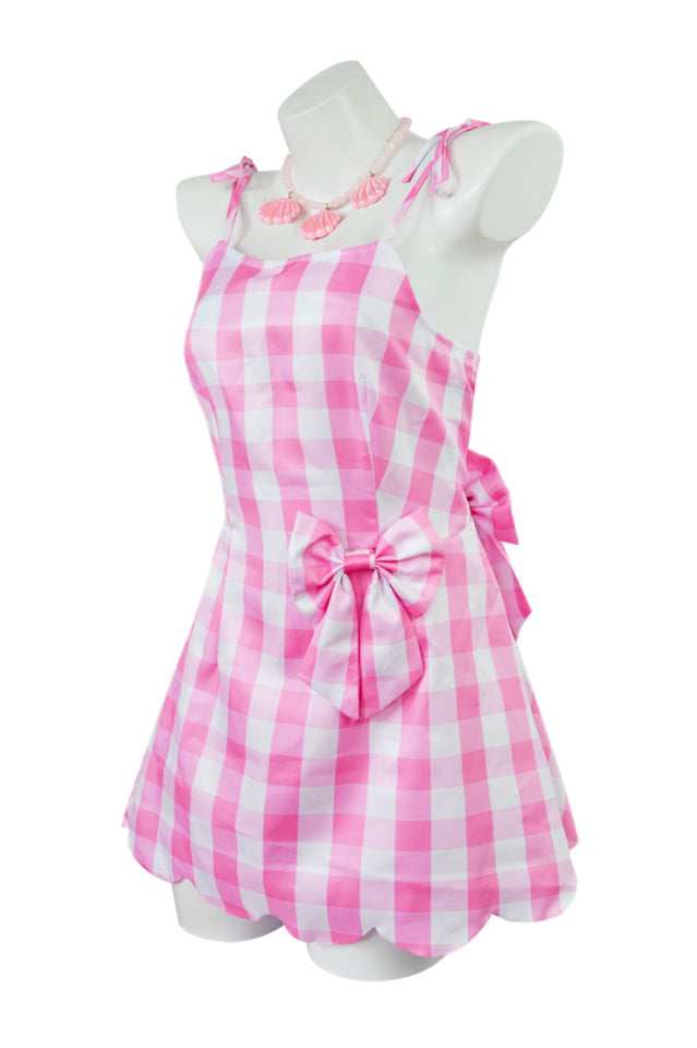 Barbie Movie Margot Pink Plaid Check Dress