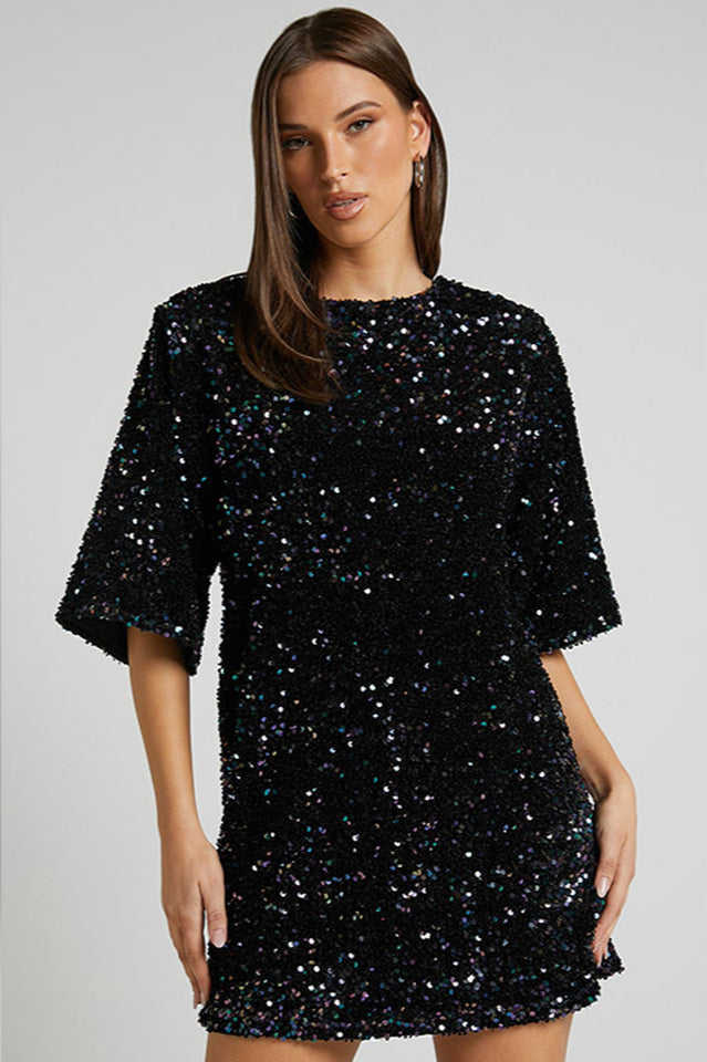 Velour Sequins Mini Dress