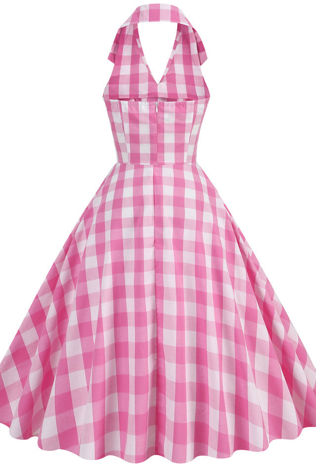 Barbie Movie Margot Pink Plaid Check Dress