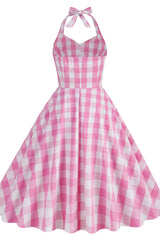 Barbie Movie Margot Pink Plaid Check Dress