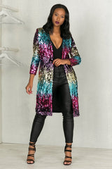 Colorful Mid-Length Sequin Cardigan