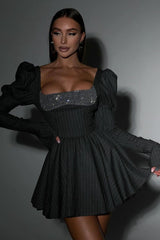 Puff Sleeve Crystal Corset Mini Dress