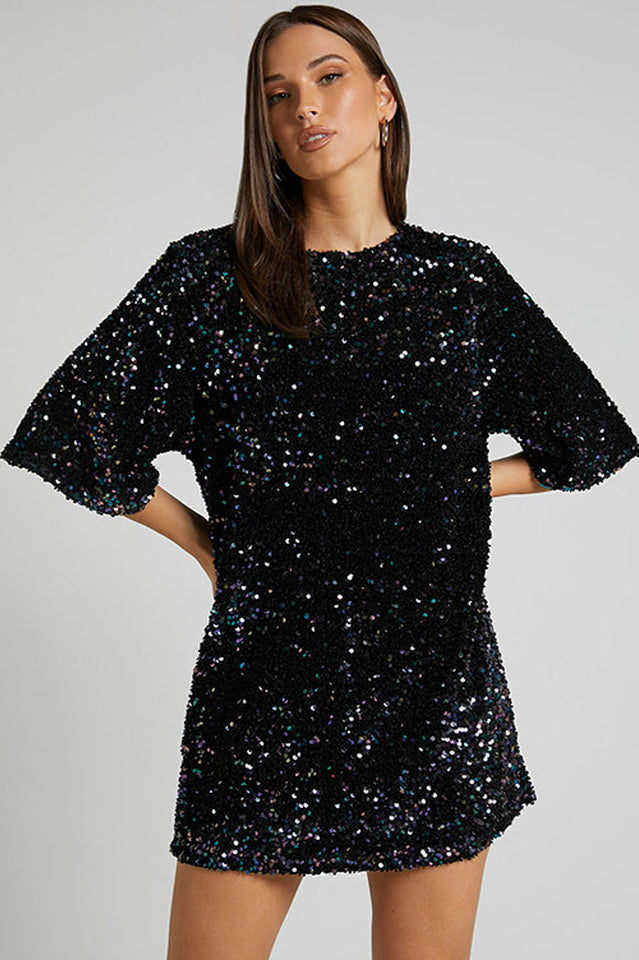 Velour Sequins Mini Dress