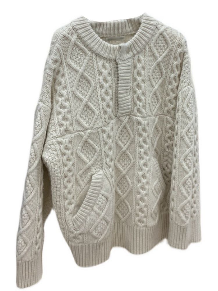 Chunky Cable Knit V Neck Button Up Sweater Jumper