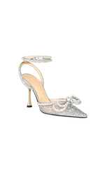 Crystal-embellished Pvc Heeled Sandals In Silver With Double Bows