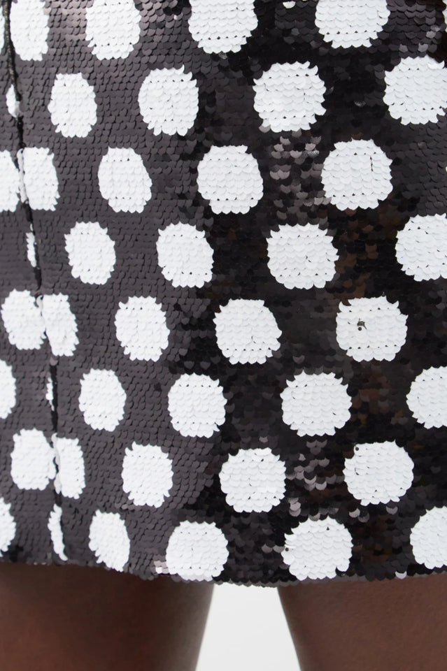 Feather Trim Polka Dot Sequin Dress