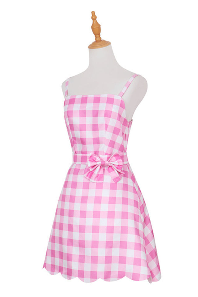 Barbie Movie Margot Pink Plaid Check Dress