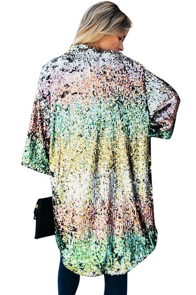 Colorful Mid-Length Sequin Cardigan