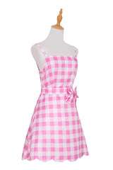 Barbie Movie Margot Pink Plaid Check Dress