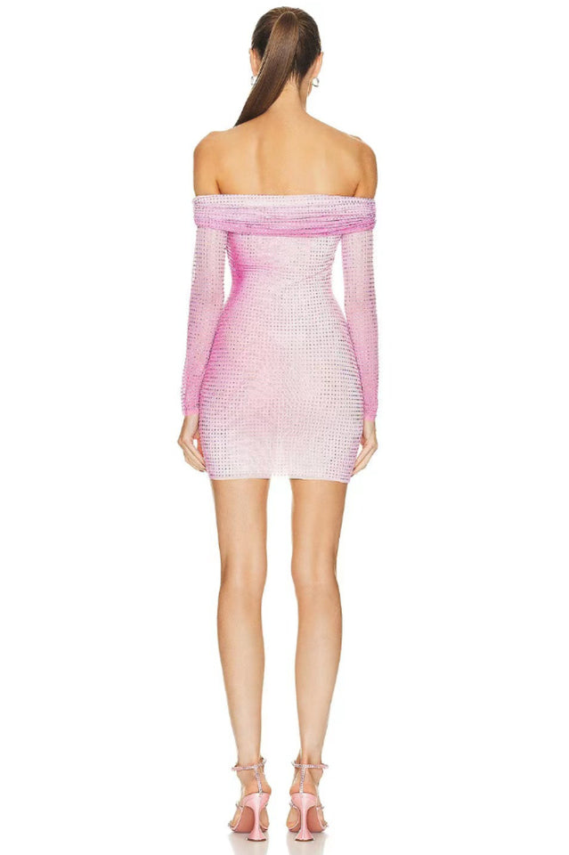 Crystal Gradient Off Shoulder Dress