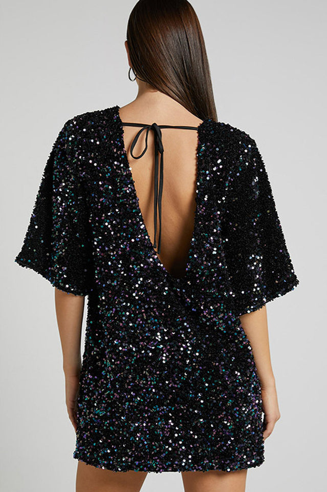 Velour Sequins Mini Dress