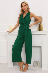 Calf Length Pleated Ruffled Jumpsuit