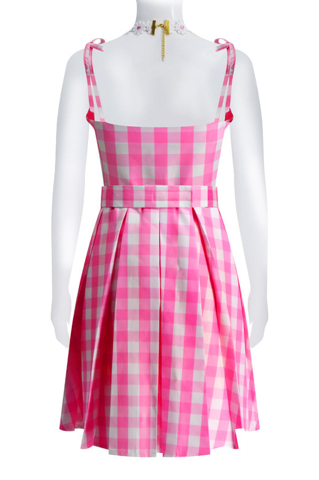 Barbie Movie Margot Pink Plaid Check Dress