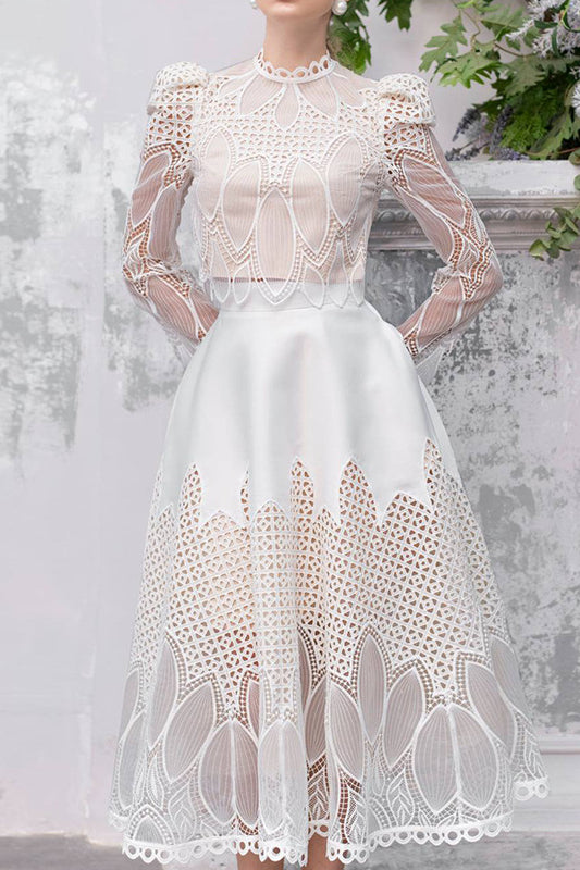 inostorâ„?Silk embroidered hollow dress two piece set